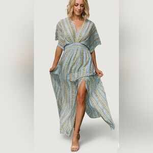 Baltic Born Blue & Olive Striped Maxi Dress with Side Slit Size 2x